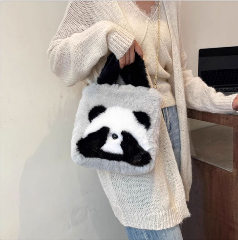 1B30 パンダ柄 スクエア トートバッグ レディース バッグ ふわふわ