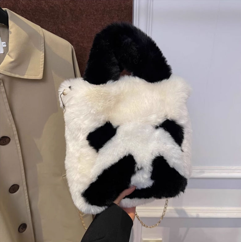 1B30 パンダ柄 スクエア トートバッグ レディース バッグ ふわふわ