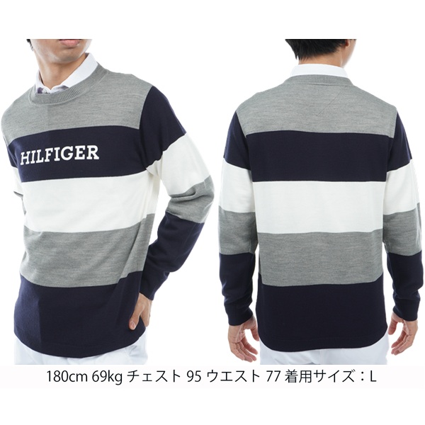 トミーヒルフィガー ゴルフ メンズ シグネチャーストライプ クルーネックセーター   GOLF THMA380 TOMMY HILFIGER GOLF（トミー ヒルフィガー ゴルフ） トミー