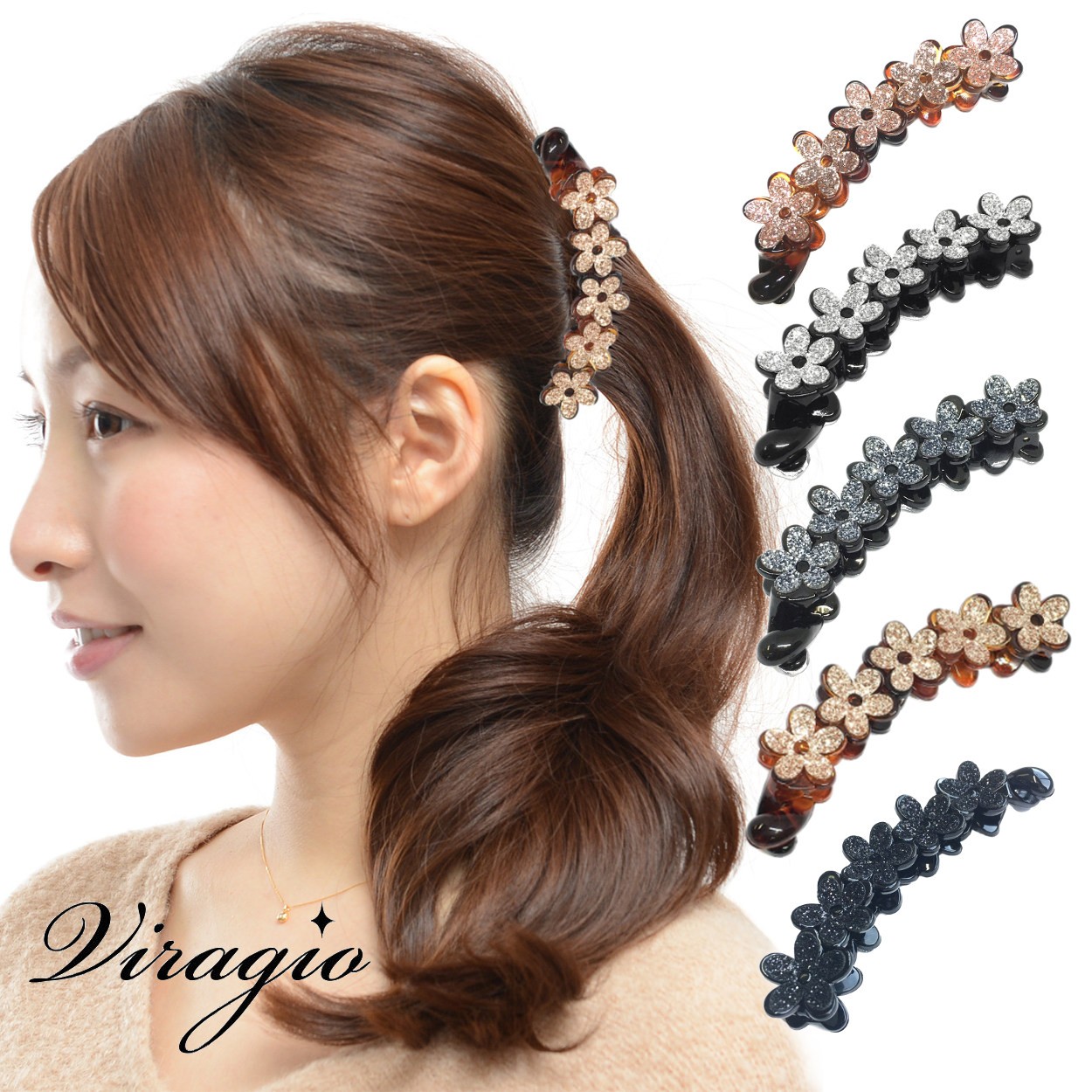 バナナクリップ ヘアアクセサリー ヘアクリップ 花 フラワー 髪留め