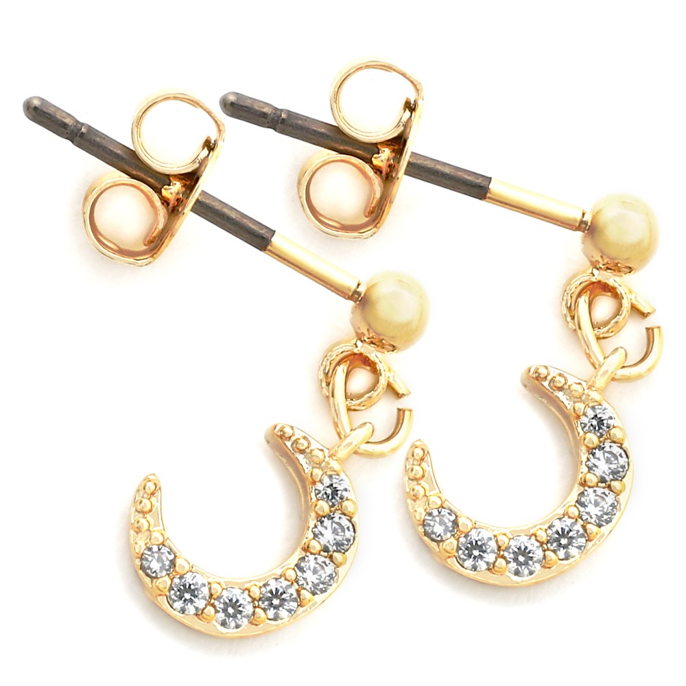 ピアス 金属アレルギー キャッチピアス 小ぶり ダイヤチャーム チタン