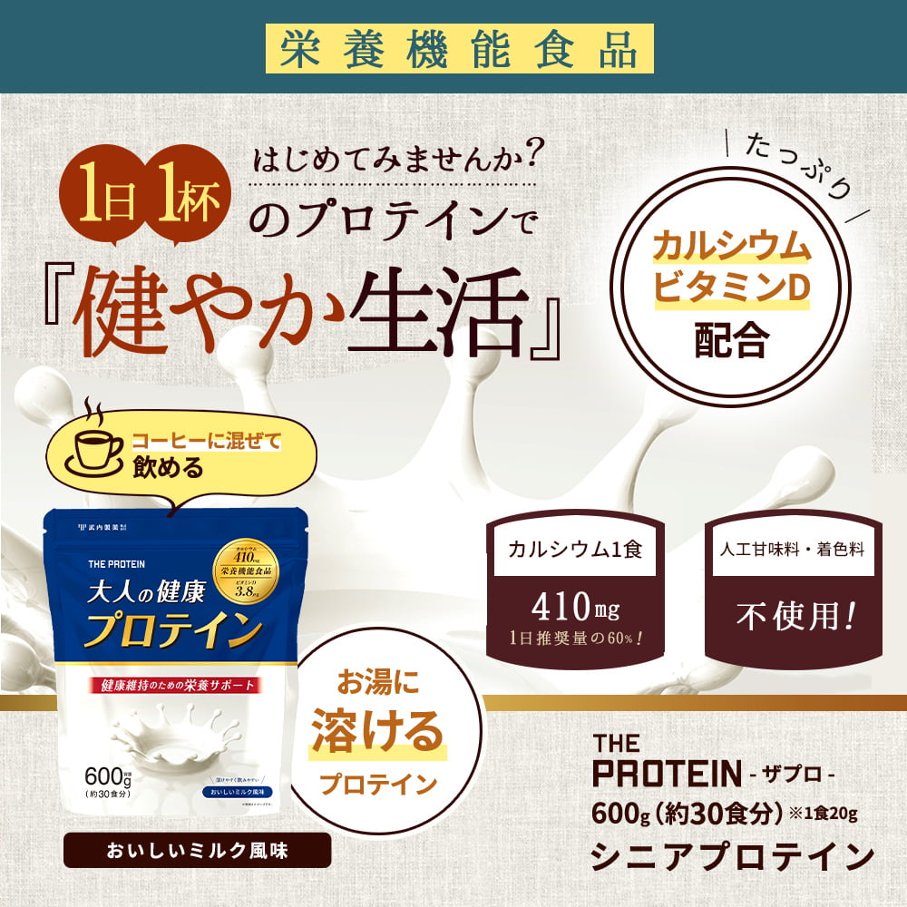 シニア向けプロテイン 600g ミルク風味 栄養機能食品 ザプロ 無添加