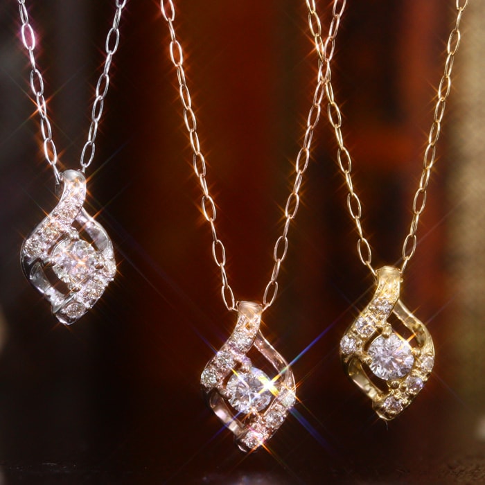 ダイヤ 0.12ctウェーブペンダント・ネックレス シェリーcheri- 天然