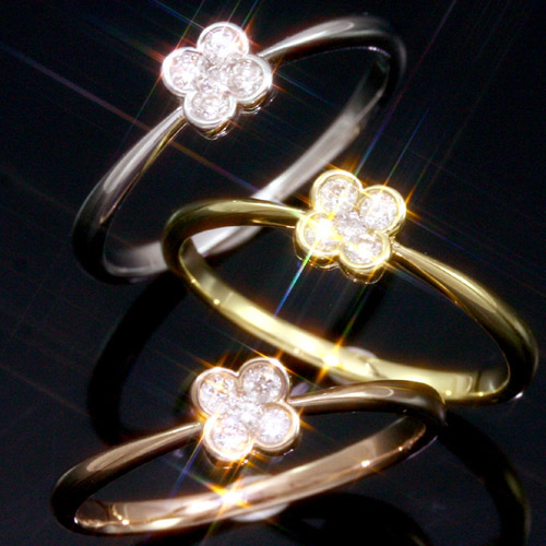 天然ダイヤモンド0.1ctフラワー リング 指輪【4弁花】【天然ダイヤモンド】レディース