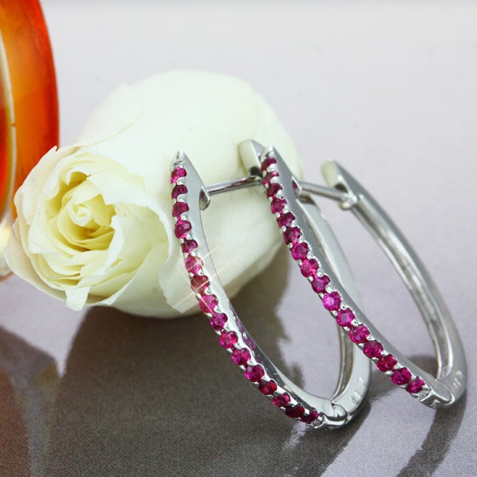 ルビー0.38ｃｔ　フープピアス　K18WGホワイトゴールドレディース