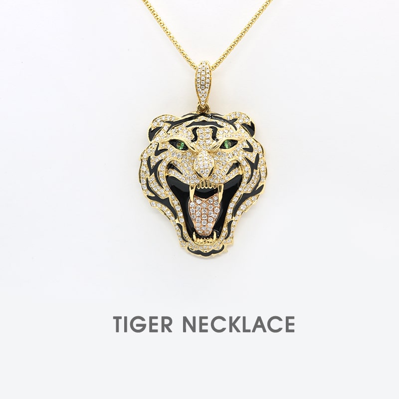 タイガーネックレス ラージ 天然ダイヤモンド計1.5ct 天然グリーンガーネット計0.07ct K18WG/YG/PG ホワイト イエロー ピンク ゴールド ダイヤモンド