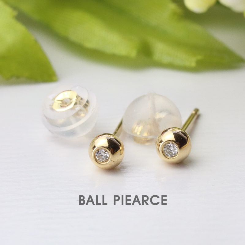 ダイヤモンドピアス18金 天然 ダイヤモンド 1粒ピアス レディース 伏せ込 K18 イエロー ホワイト ゴールド シンプル ワンポイント 丸 ボール 可愛い ジュエリー
