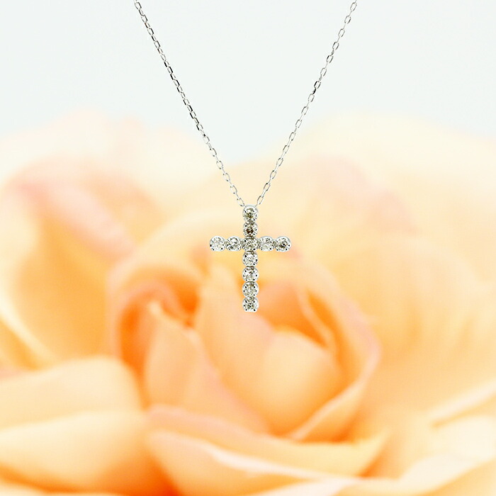 天然ダイヤモンド 計0.20ct クロス ペンダント ネックレス K18WG(18金ホワイトゴールド)レディース