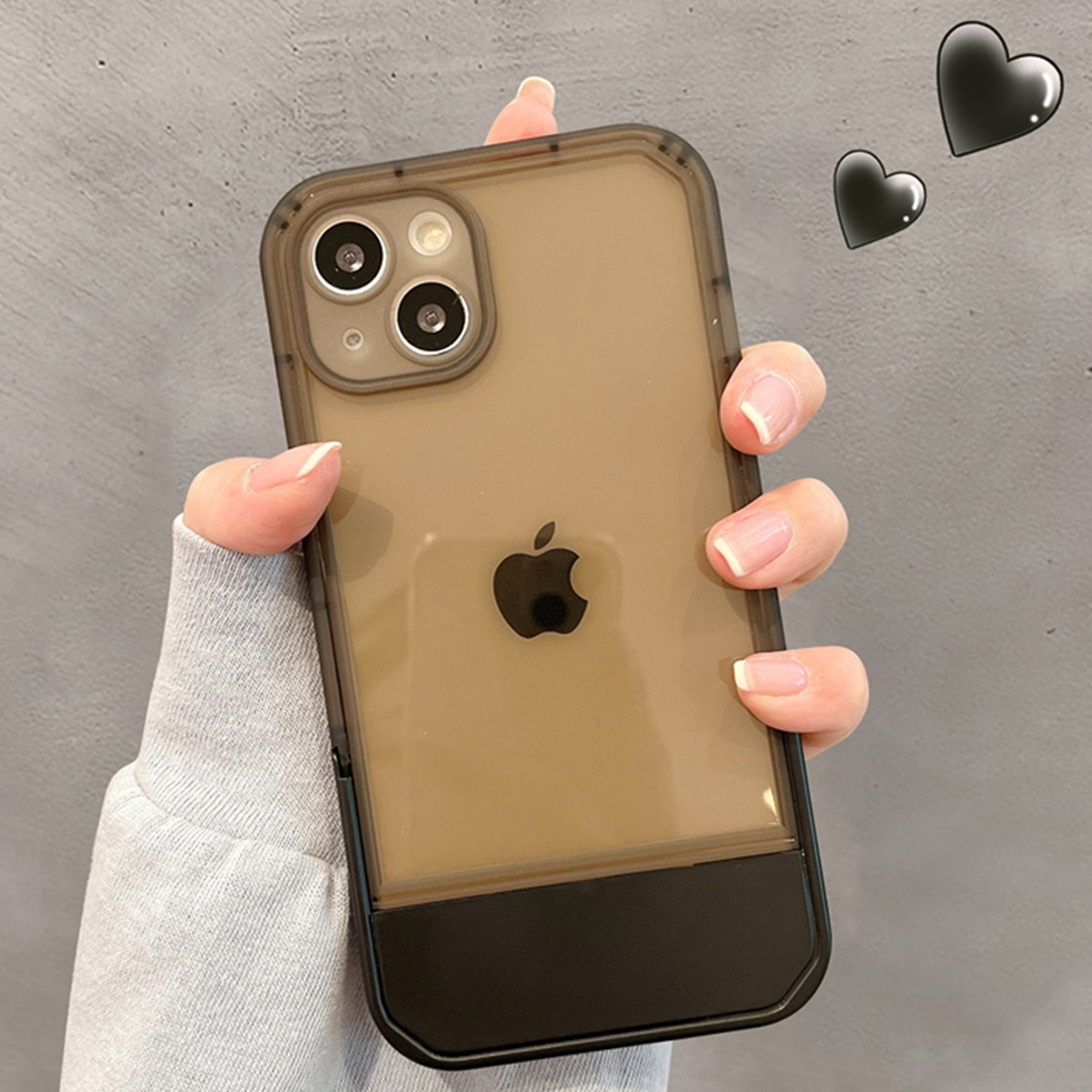 iPhone 14 Plus  Pro ProMax クリアケース シリコン素材 透明 一体式スタンド レディース カップル CASE 耐衝撃  背面カバー 強化ガラスフィルム おまけ付き｜visos-store｜02