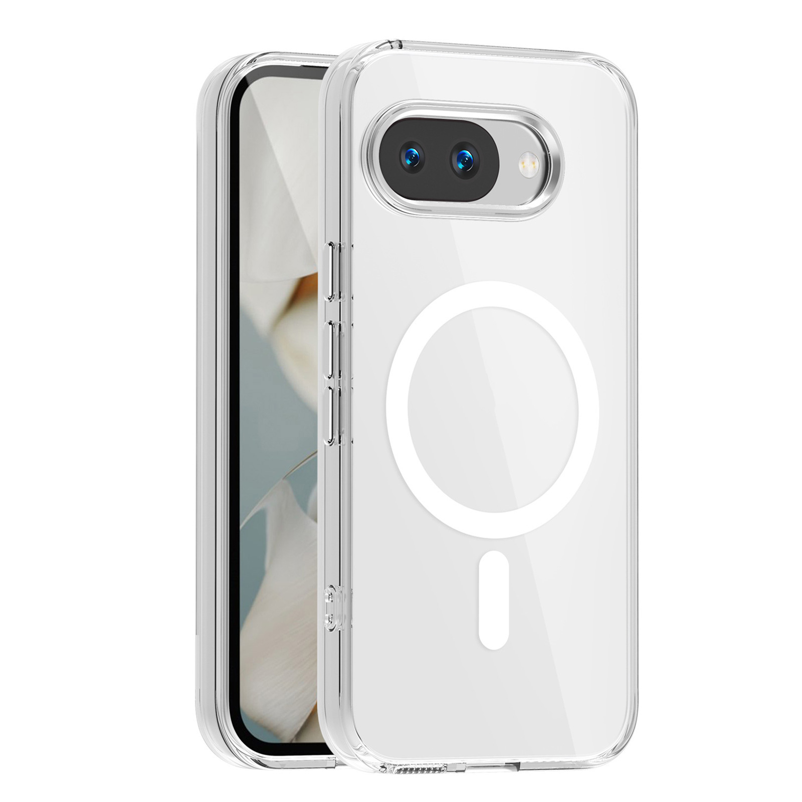 Google Pixel 9a ホワイト ケース付き Google（グーグル） ピクセル 9a用の ケース 透明の 耐衝撃 TPU+PC素材