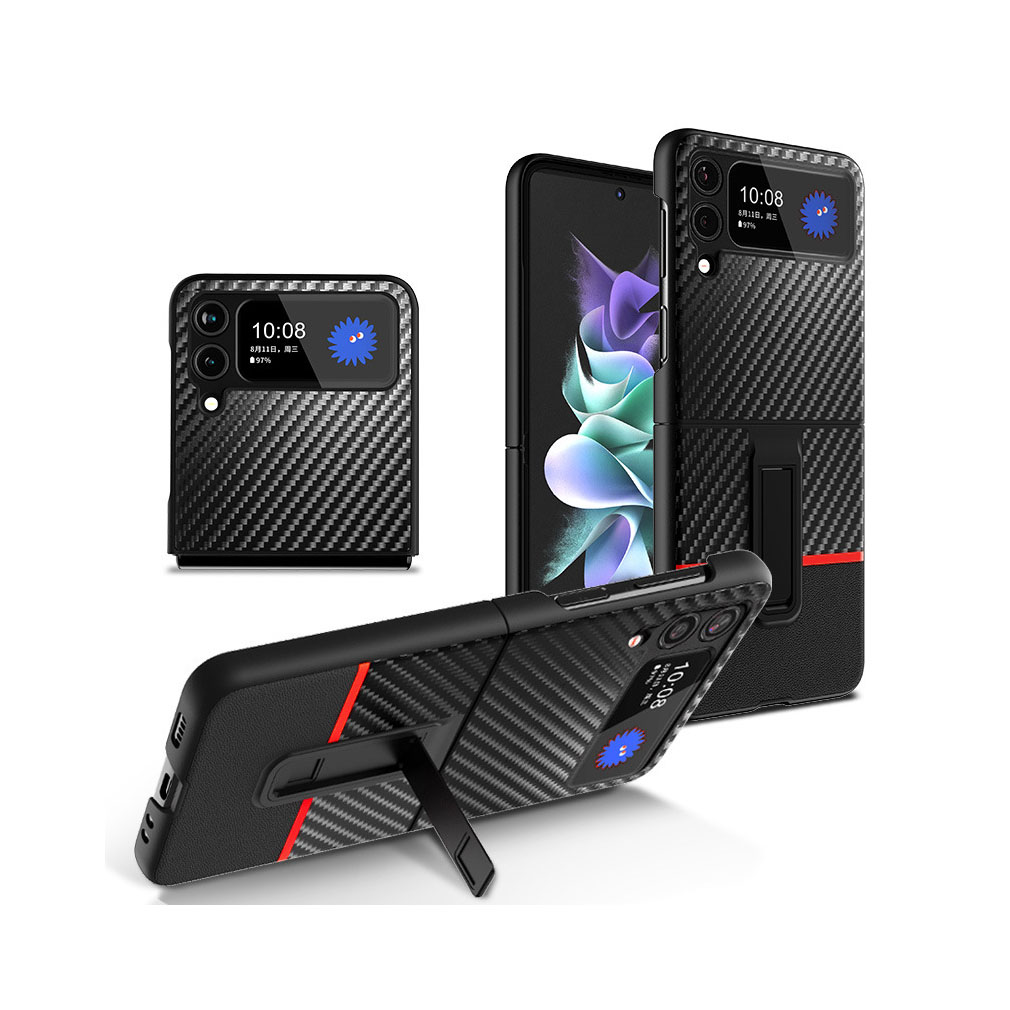 送料無料 Galaxy Z Flip4 5G ケース  レザー調 PC プラスチック製 カーボン調 スタンド機能 耐衝撃 持ちやすい 全面保護  背面カバー｜visos-store｜04