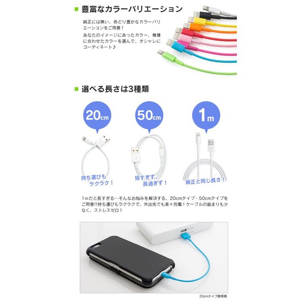 iPhone,アイフォン,アイパッド,8pin,ケーブル,コード,充電器,充電ケーブル,カラフル,1m,20cm,50cm,短い,かわいい