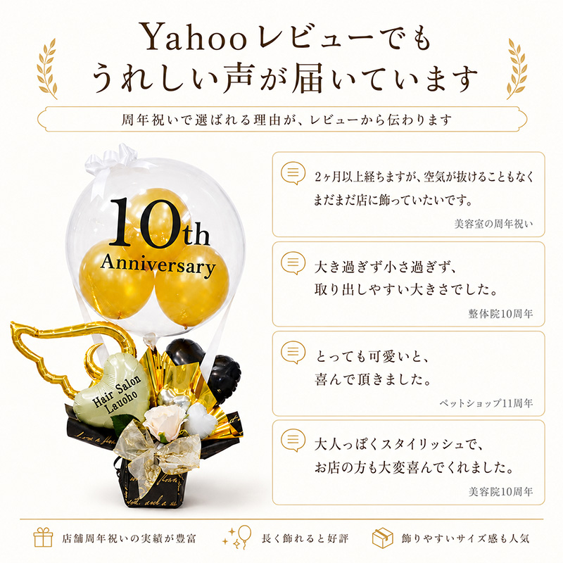 Yahooショッピングレビュー 周年祝いバルーンギフト