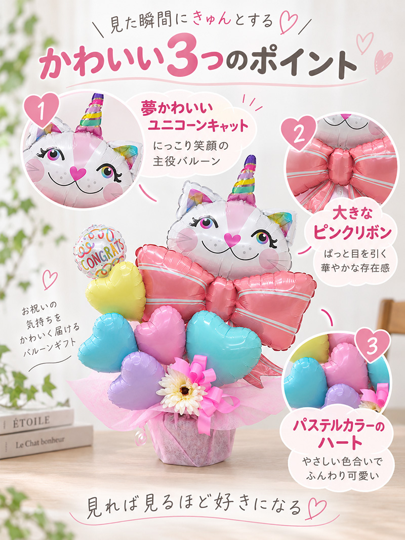 猫カフェ 開店祝い 名入れ バルーンギフト ユニコーンキャット