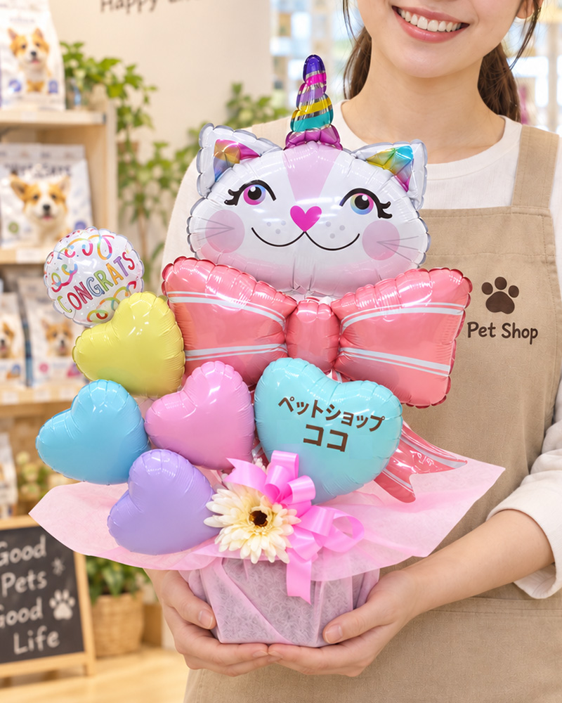 猫カフェ 開店祝い 名入れ バルーンギフト ユニコーンキャット