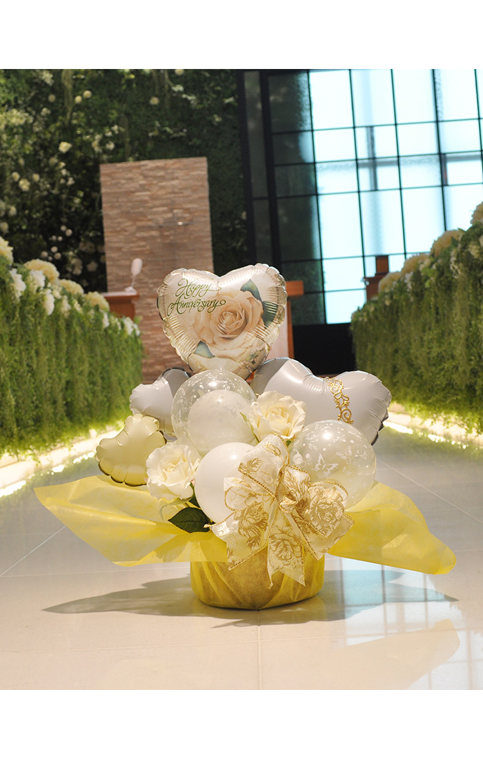 結婚祝い バルーン電報 ウェディングアニバーサリー 白 ゴールド 祝電