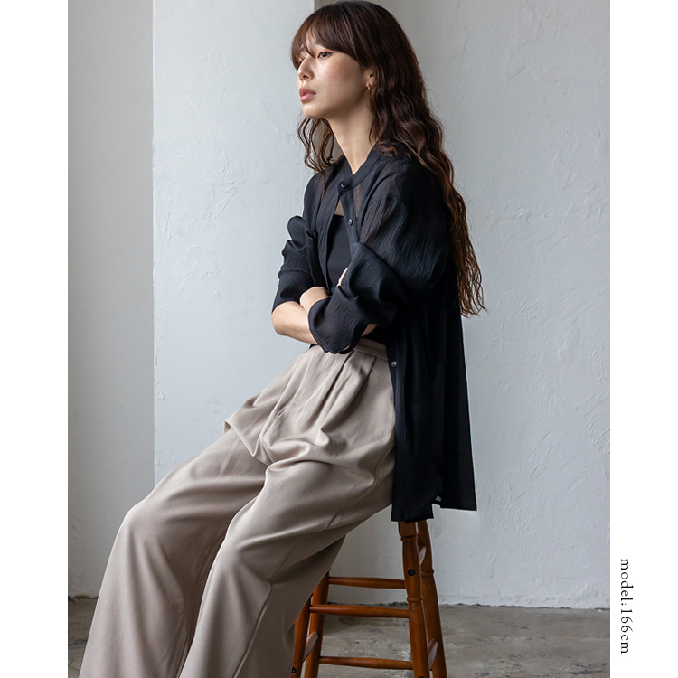No Rule No Line sale ブラウス レディース 長袖 薄手 シャツ シワ加工