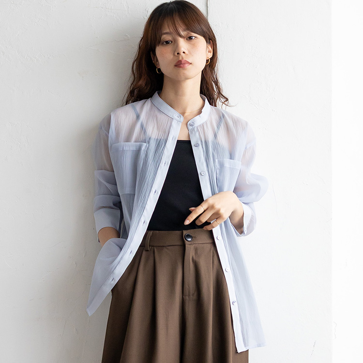 No Rule No Line sale ブラウス レディース 長袖 薄手 シャツ シワ加工