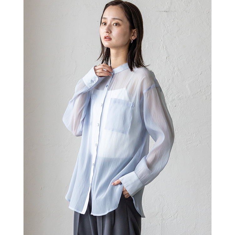 No Rule No Line sale ブラウス レディース 長袖 薄手 シャツ シワ加工