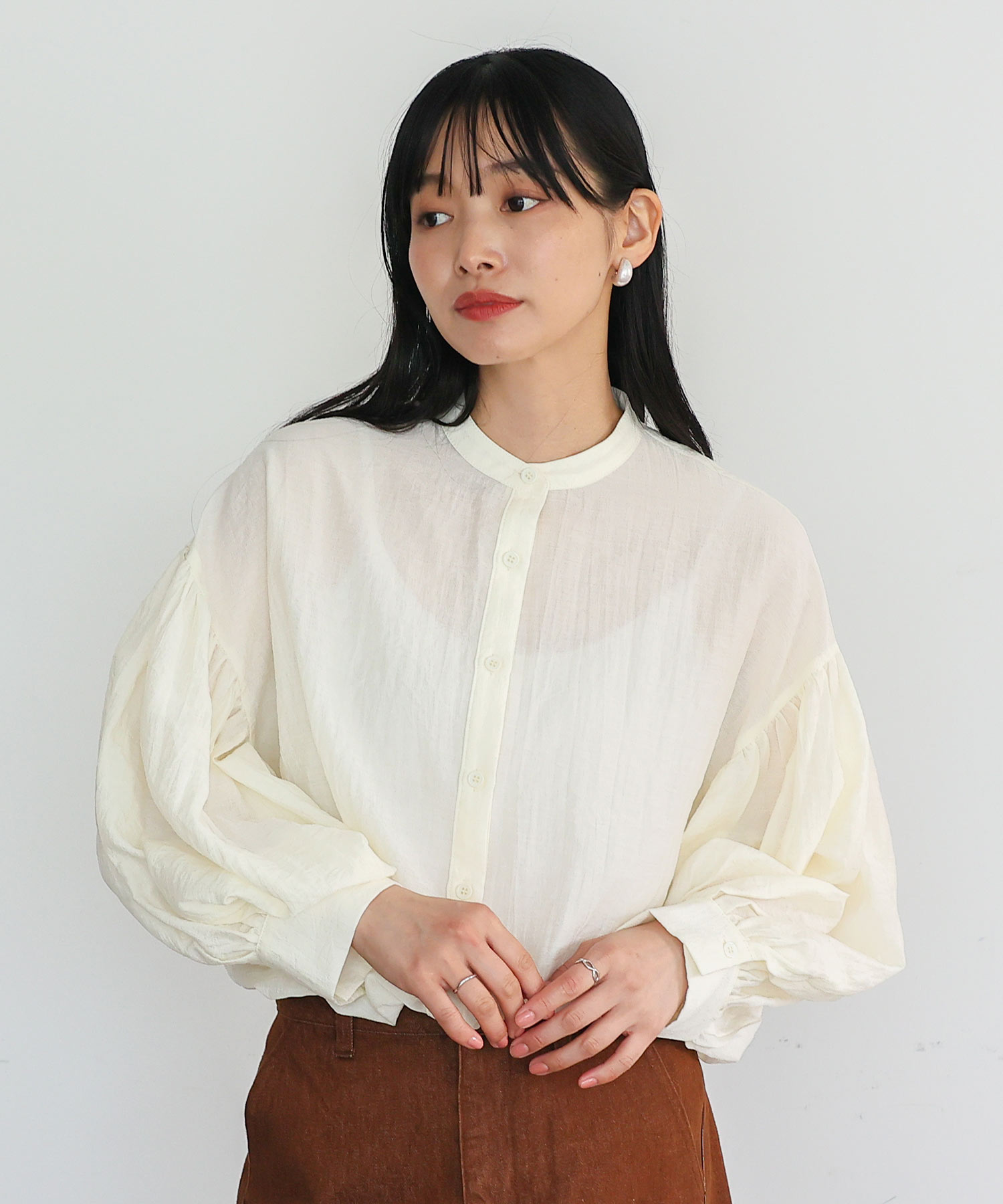 No Rule No Line sale ブラウス レディース 長袖 薄手 シャツ ギャザー