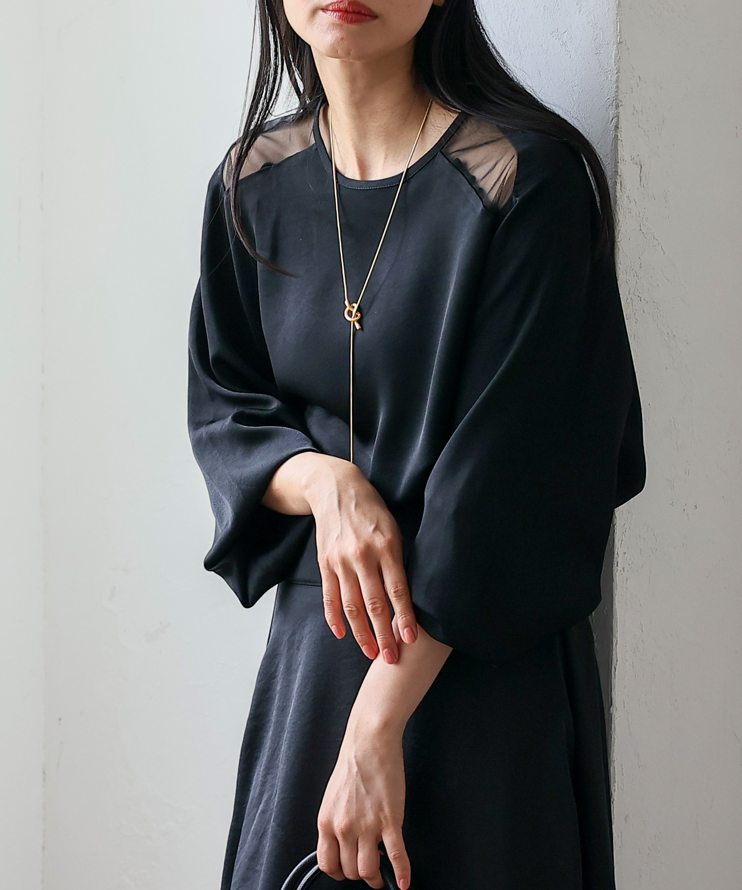 イエナ JOSLIN コットン ワンピース シャツ ブラウス 長袖 無地 黒 No Rule No Line sale シアートップス 長袖 切り替え ブラウス