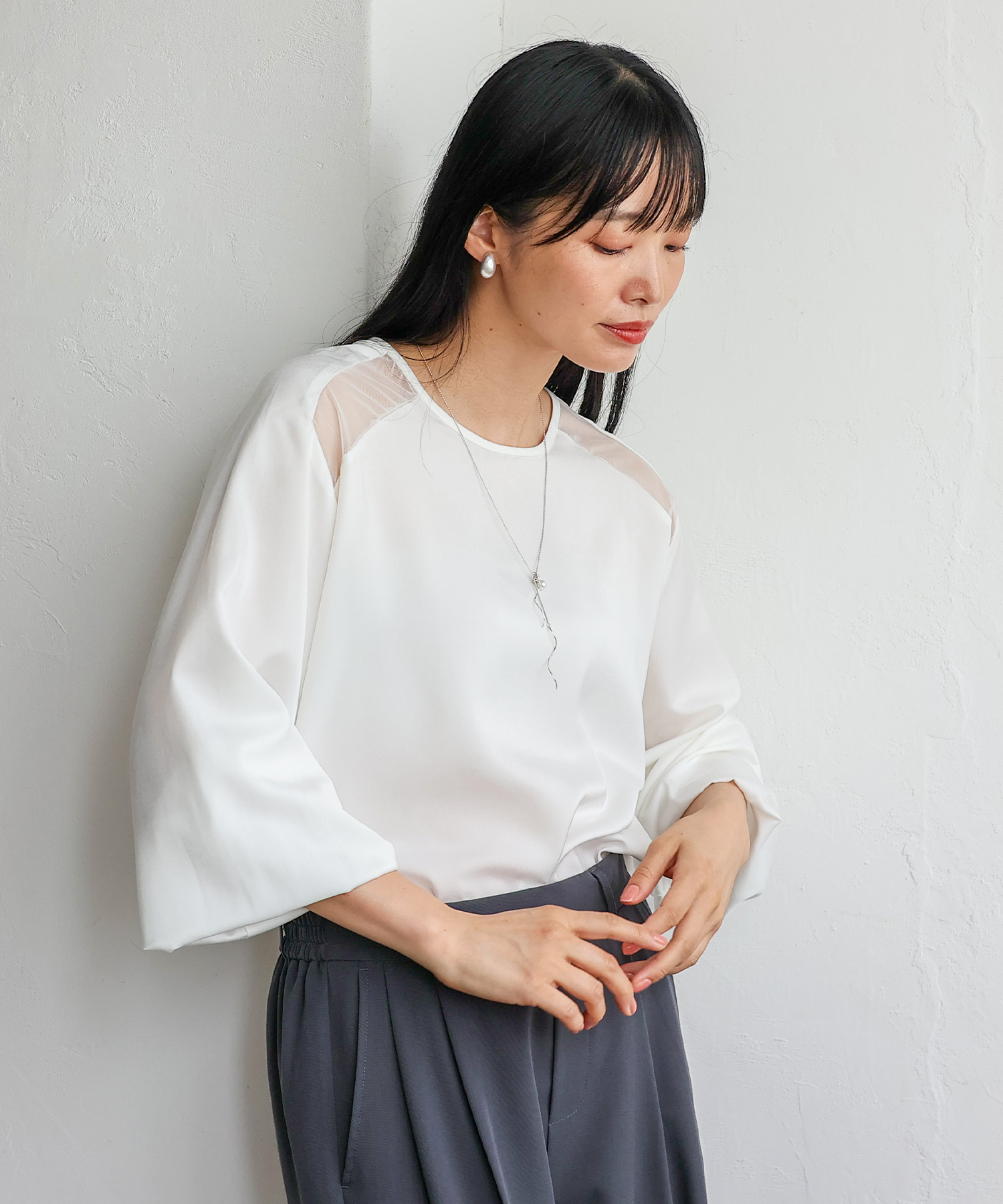No Rule No Line sale シアートップス 長袖 切り替え ブラウス