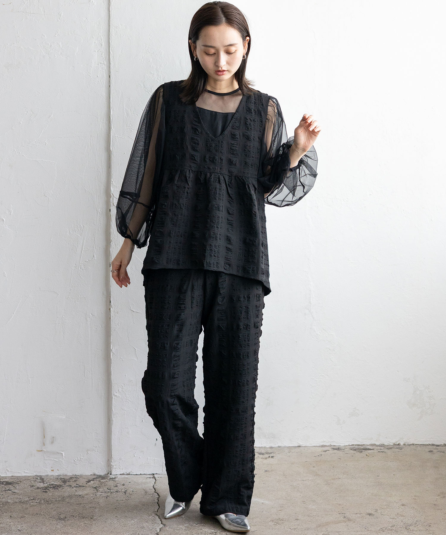 No Rule No Line ノースリーブ ペプラム トップス セットアップ可