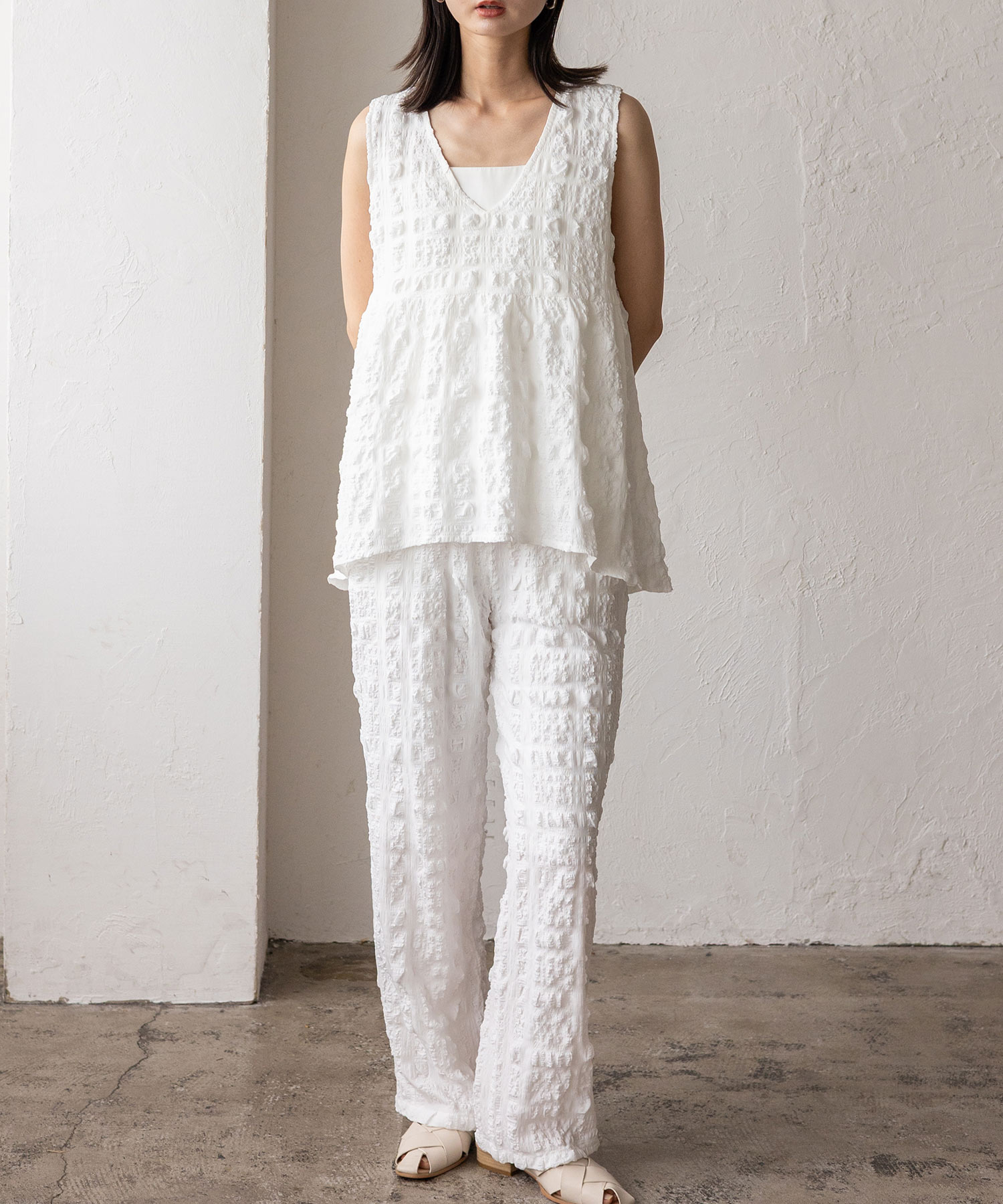 【WHITE】ペプラム ノースリーブ ブラウス Ray BEAMS（レイ ビームス） ブラウス シャツ レース ペプラム