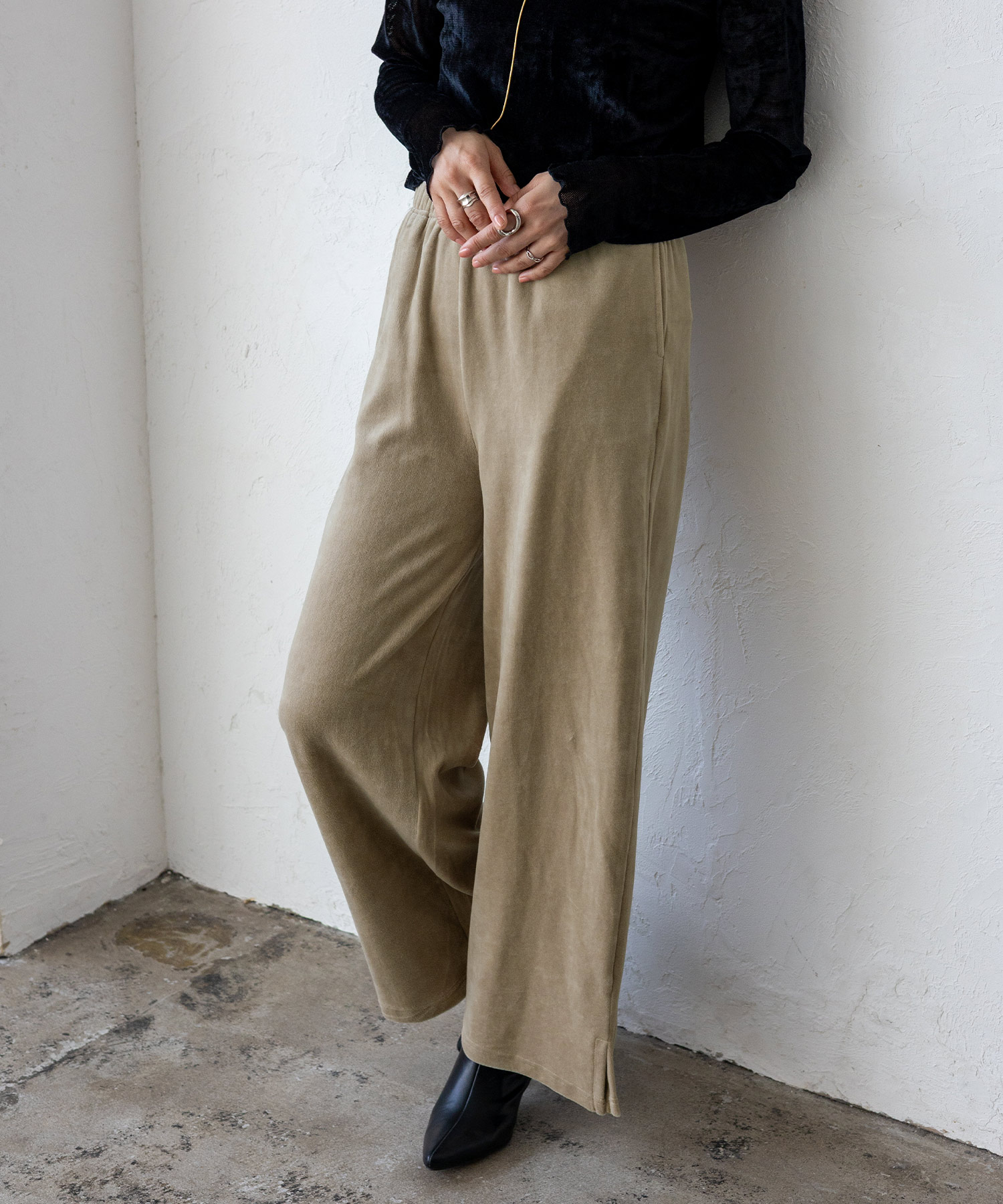 No Rule No Line sale パンツ レディース ベロア素材 リラックスパンツ
