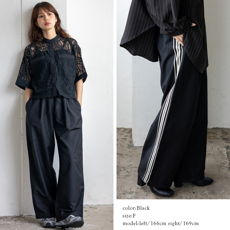 No Rule No Line ワイドパンツ レディース 大きめ サイドライン