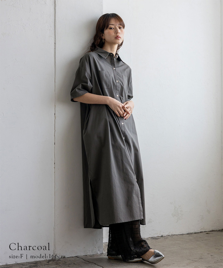 No Rule No Line シャツワンピース レディース 半袖 ロングワンピース