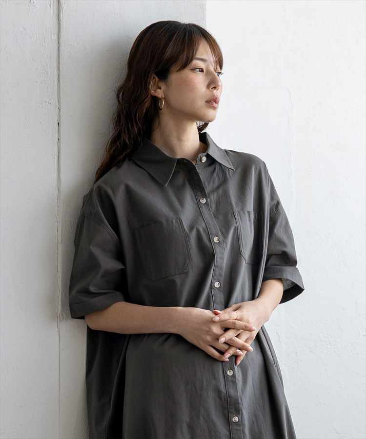No Rule No Line シャツワンピース レディース 半袖 ロングワンピース
