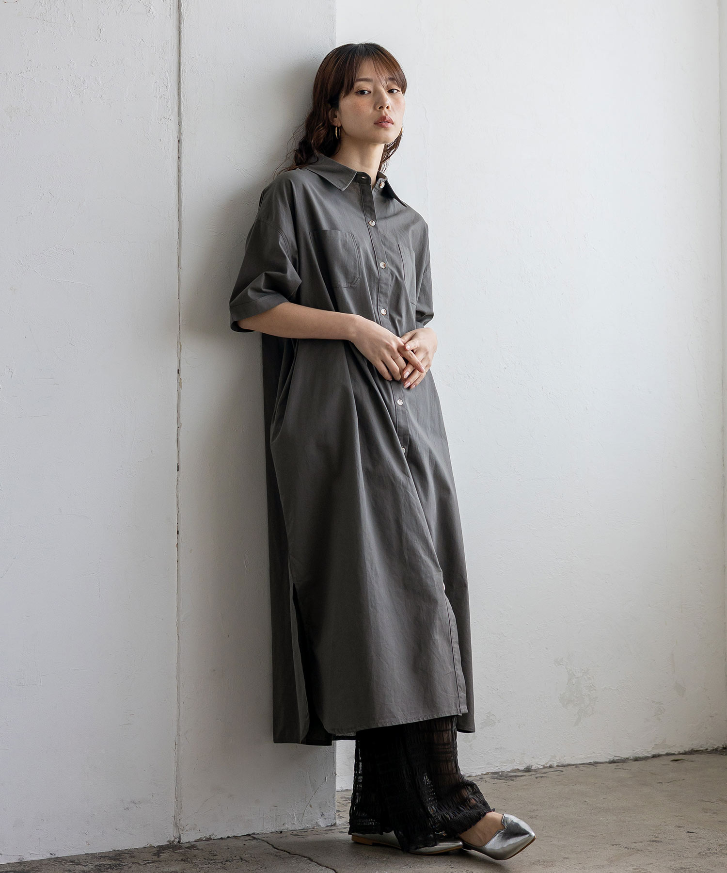 No Rule No Line シャツワンピース レディース 半袖 ロングワンピース