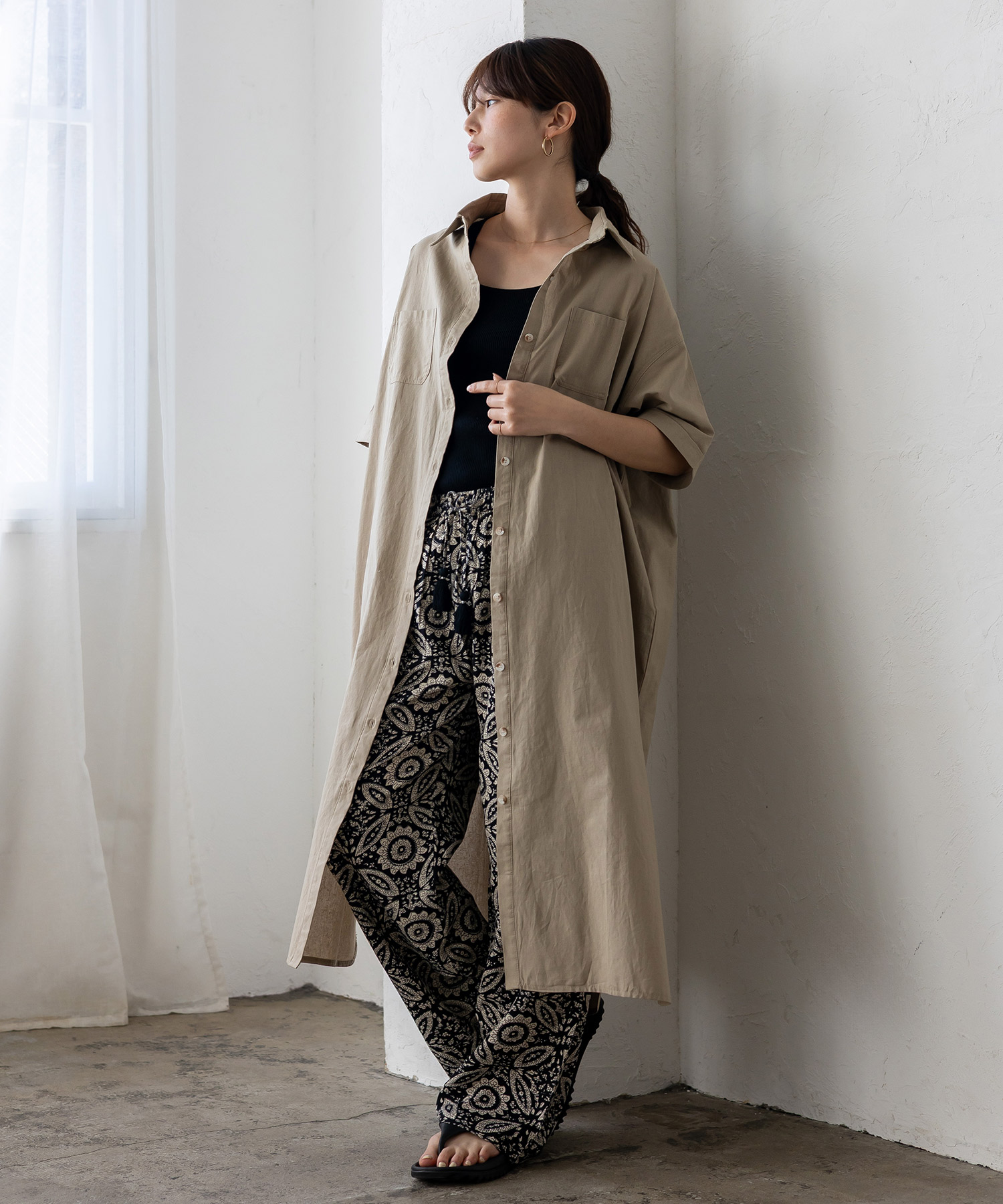 No Rule No Line シャツワンピース レディース 半袖 ロングワンピース
