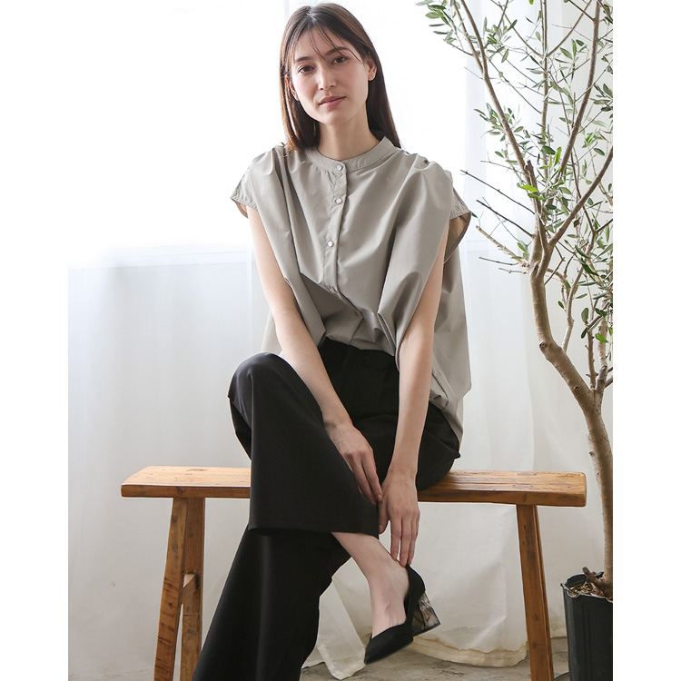 No Rule No Line sale フレンチスリーブ ブラウス バンドカラー シャツ
