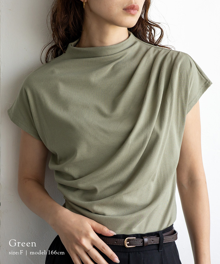 わちふぃーるど トレインカットソー HF カーキ　大きいサイズ VitaFelice（ヴィータフェリーチェ） リブ カットソー 半袖 フレンチ