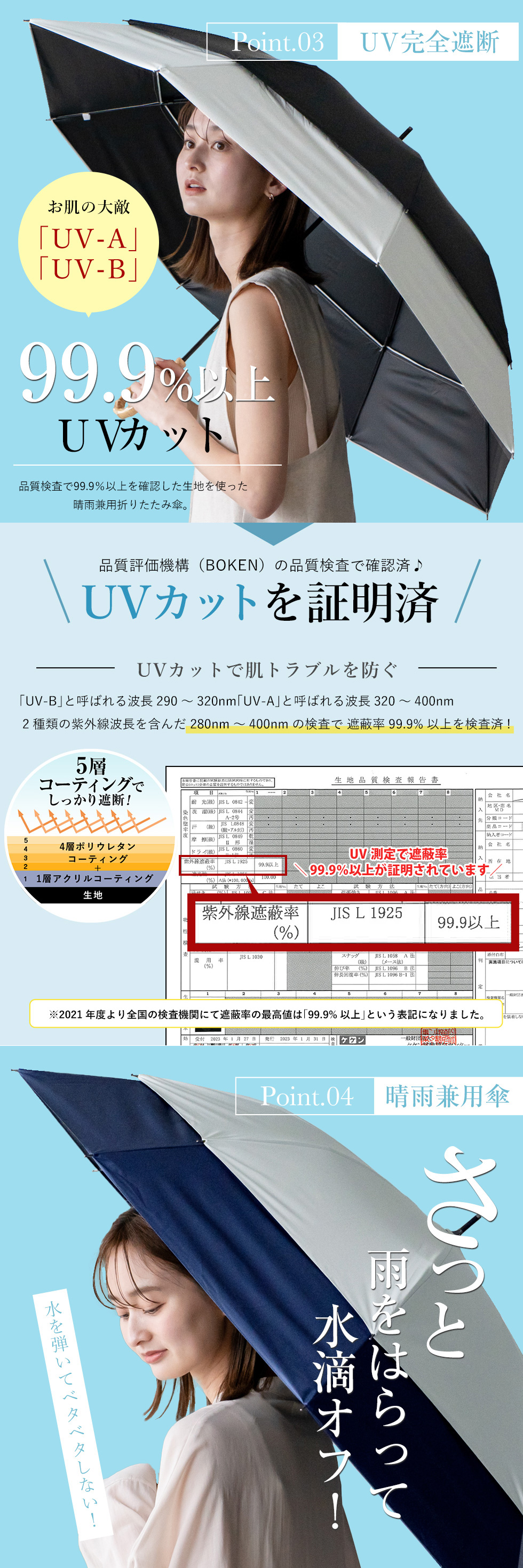 VitaFelice SALE 日傘 レディース 完全遮光 耐風傘 遮光率100% 1