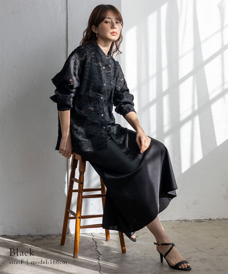 【ベージュ】格子ジャガード長袖シャツ (WOMENS) WOMEN サッカーセミジャガード 長袖シャツ サックス