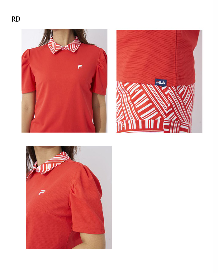 即発送ジーフォア ゴルフ レディース トップス 半袖 Tシャツ ストライプL FILA GOLF フィラ ゴルフ レディース ストライプ衿 半袖シャツ ゴルフ