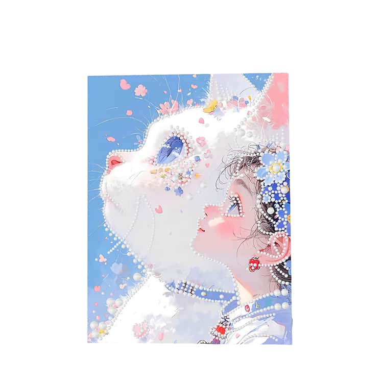 30×40cm フラワー 猫 枠＋キットセット キット ビーズ ペン 枠 パール