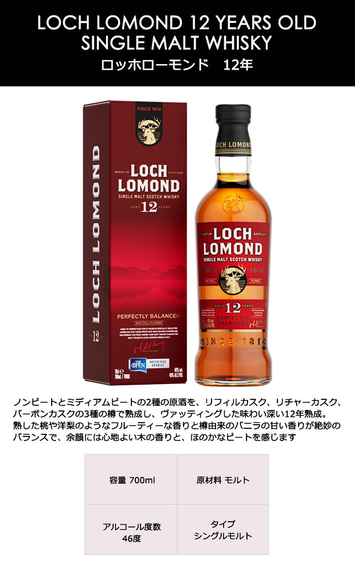 ウイスキー ロッホローモンド 12年 シングルモルト 700ml 箱付き お酒