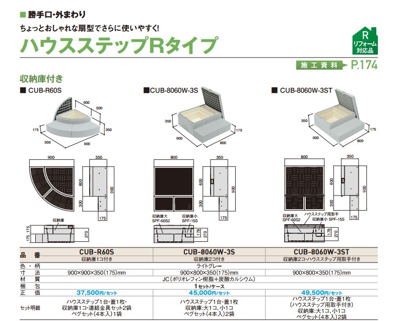 HOT特価 城東テクノ ビバ建材通販 PayPayモール店 - 通販 - PayPayモール 掃出し窓や勝手口のステップ ハウスステップ アールタイプ(収納庫2個小ステップ有り) CUB-8060W-3S 通販最新作