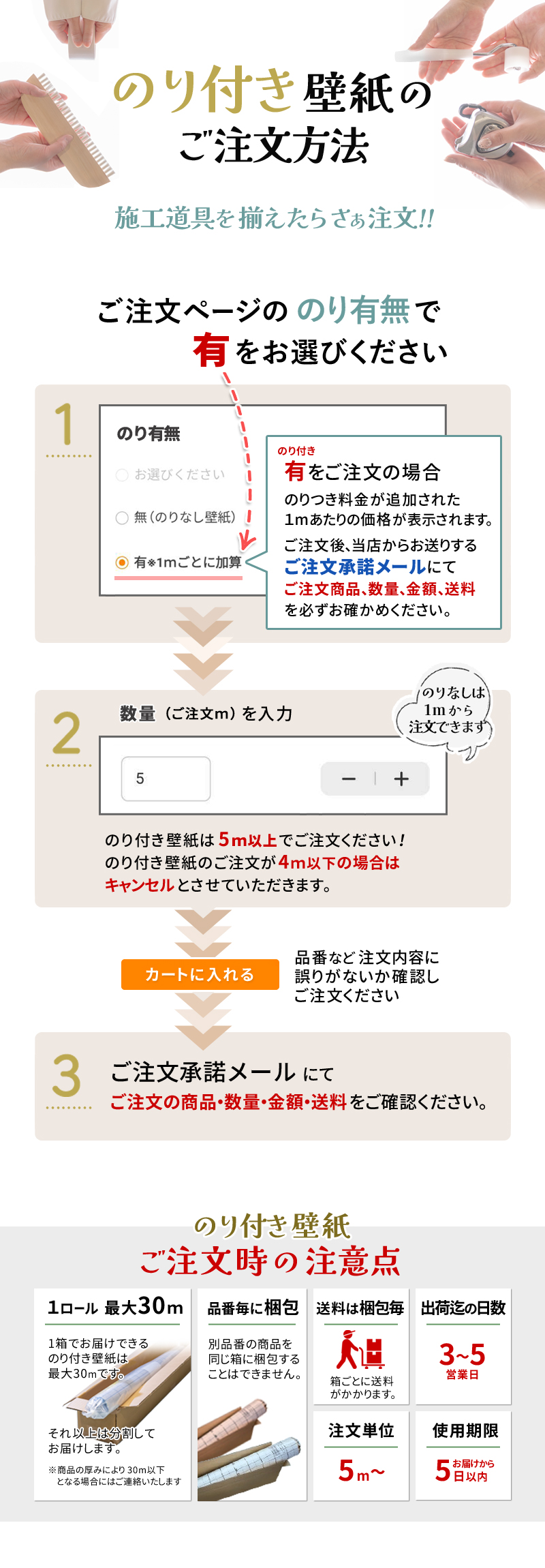 のり付き壁紙の注文方法