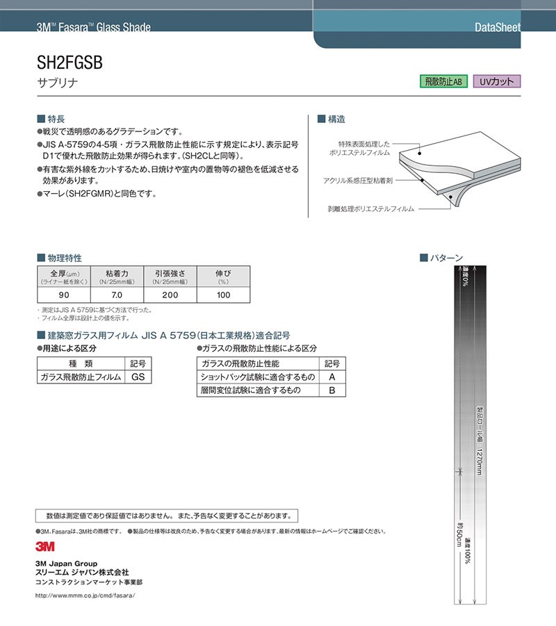 3M ガラスフィルム ファサラ SH2FGSB サブリナ 1270mm幅 送料無料
