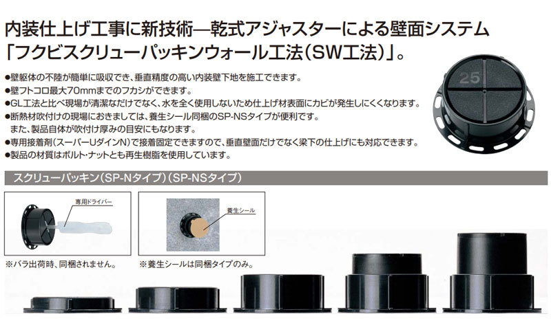 フクビ 壁面 壁アジャスター工法 スクリューパッキンSP-N53 (53