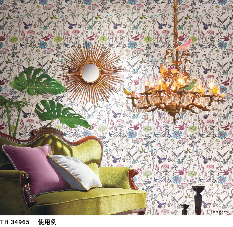サンゲツ（SANGETSU） TH34965 壁紙 フェイス クロス 植物柄 鳥 花柄