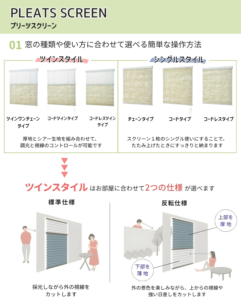 TOSO（トーソー） プリーツスクリーン しおり25 ツインスタイル ツイン