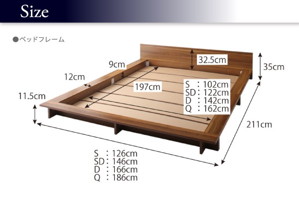 ベッド クイーン フレーム ローベッド フラットヘッドボード ステージ