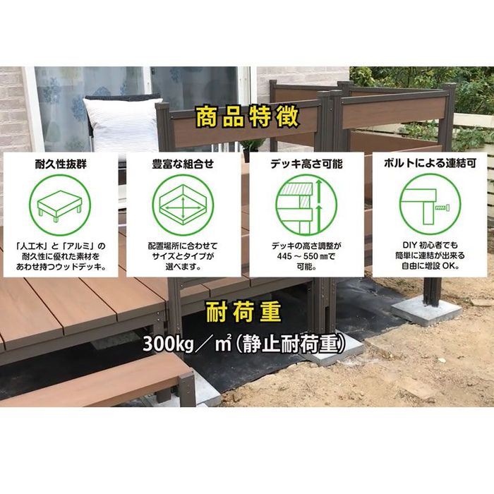 人工木ユニットデッキ 9090専用 ボーダーフェンス W872×D45×H1275mm 幅