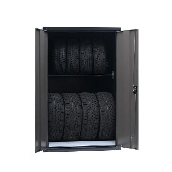 グリーンライフ 両扉式タイヤ収納庫 TBRT-162(BK/AGY)  幅1020mm×奥行850mm×高さ1620mm ブラック ビバホームの画像
